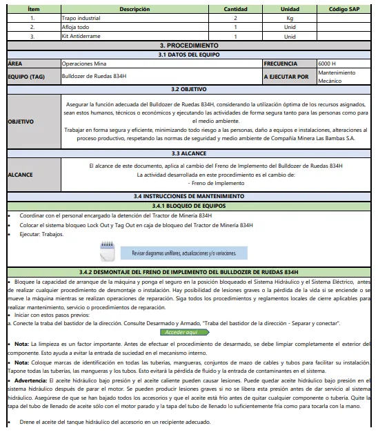 Elaboración de Instructivos de Trabajo WIs, y Cartillas Resumen de equipos línea amarilla — imagen 2