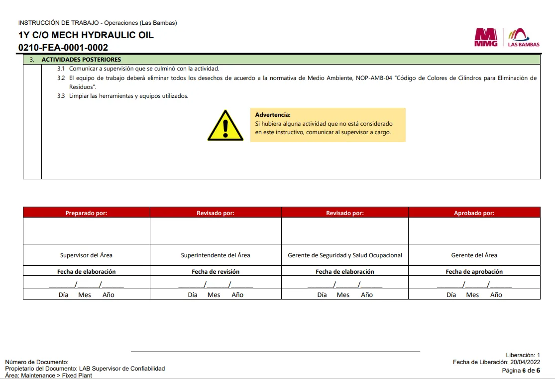 Elaboración de Instructivos de Trabajo WIs, PETs y Cartillas Resumen de Equipos Planta — imagen 7