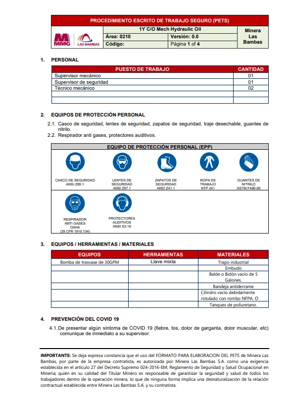 Elaboración de Instructivos de Trabajo WIs, PETs y Cartillas Resumen de Equipos Planta — imagen 8